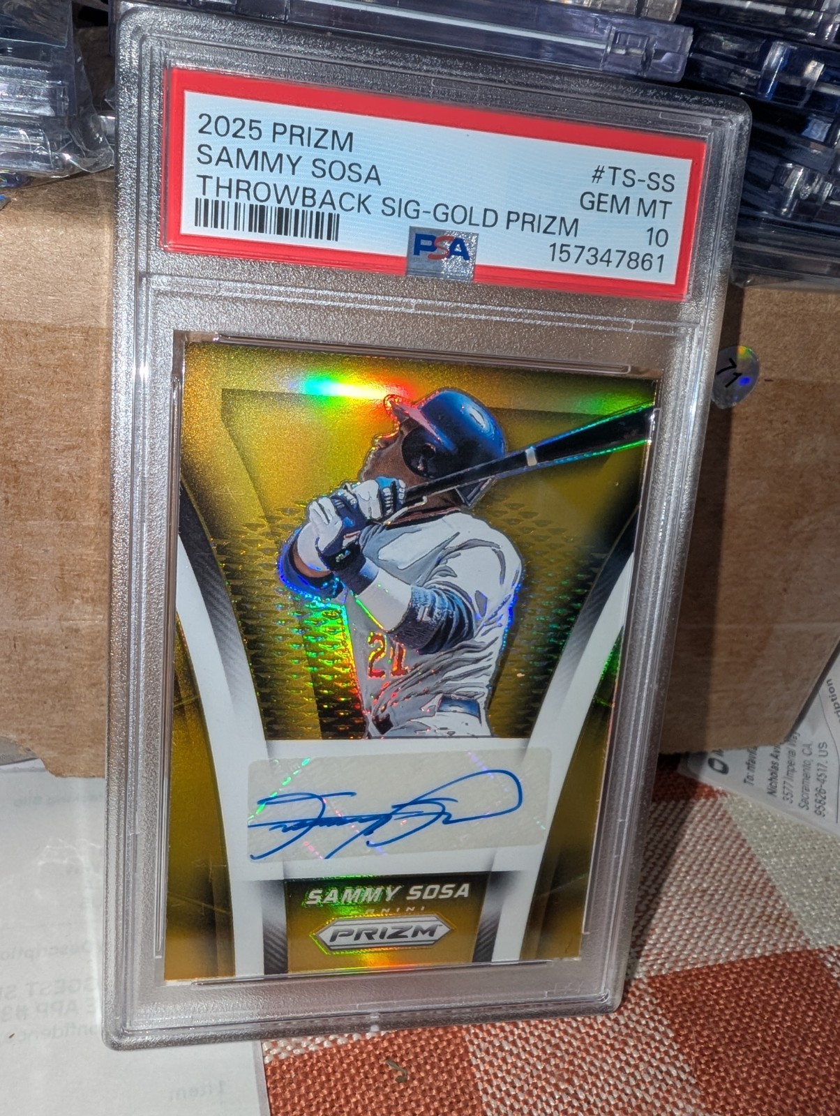 2025 Panini Prizm Throwback Signatures Sammy Sosa Auto Gold Prizm /10 PSA 10