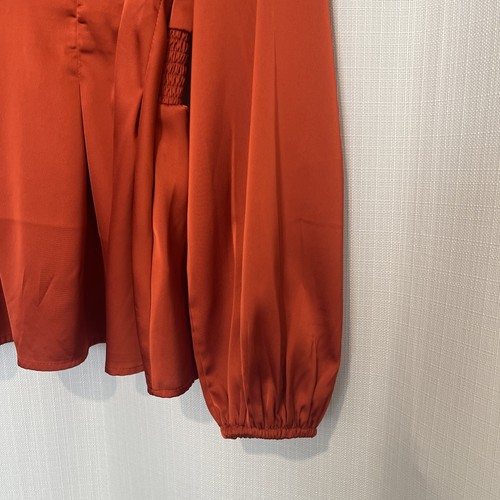 Elegante Damenbluse orange Satin XL V-Ausschnitt Langarm Oberteil rostorange XL - Bild 3 von 5