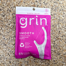 grin Smooth Gentle Floss Earth Lovin' Mint Floss Picks, Recycled, 60ct White