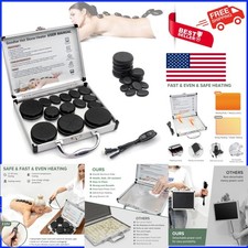 Compact Hot Stone Massage Kit - 14 Basalt Stones with Easy-Heat Aluminum Warmer