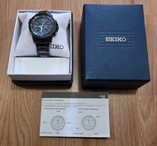 Seiko Solar 100M Chronograph Wrist Watch Black Stainless Steel Blue V172 0AG0