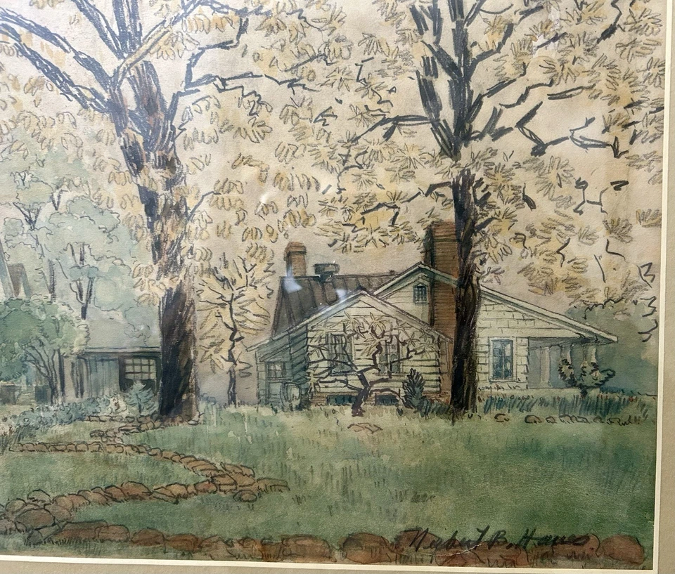 1953 Hand Drawn Colored Pencil Drawing Of 2 Houses Springfield, IL By N.B. Hanes - Image 3 of 4