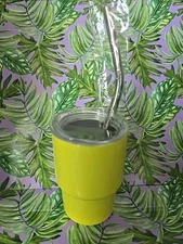 Mini Tumbler Shot 2 OZ Stainless Glass Lid & Straw. Color Yellow. New.