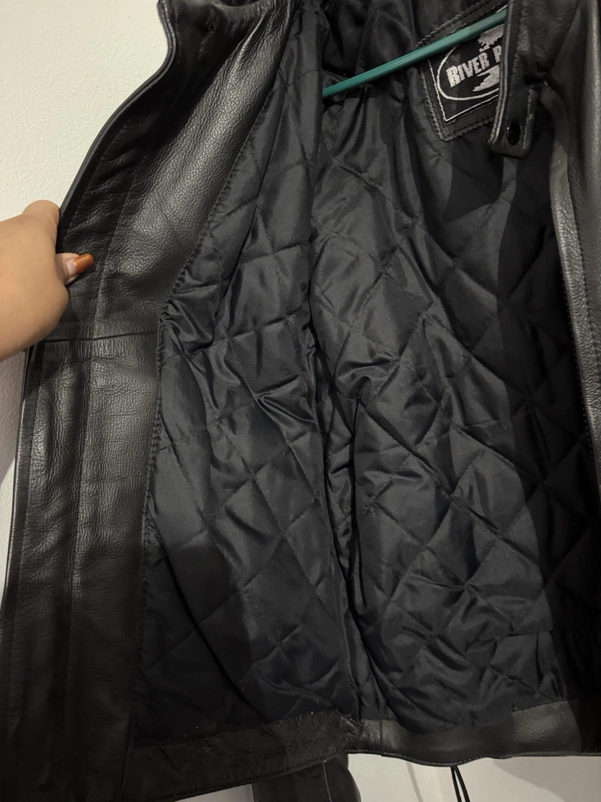 River Road Men's 44 Black Leather Motorcycle Biker Jacket Quilted Lined Lace Up image 5