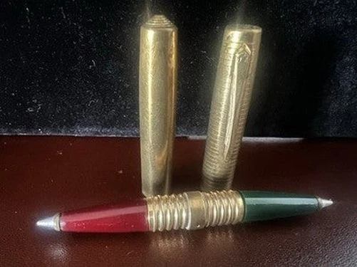 🔴 Bolígrafo Doble Cara Rojo Verde EE. UU. De Colección Metal Dorado Foto 2 de 4