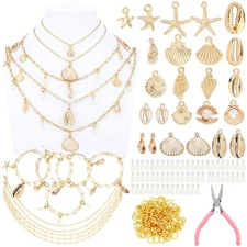 107 Pcs Jewelry Making Kit DIY Beach Shell Charm Necklace and Bracelet for Wo...