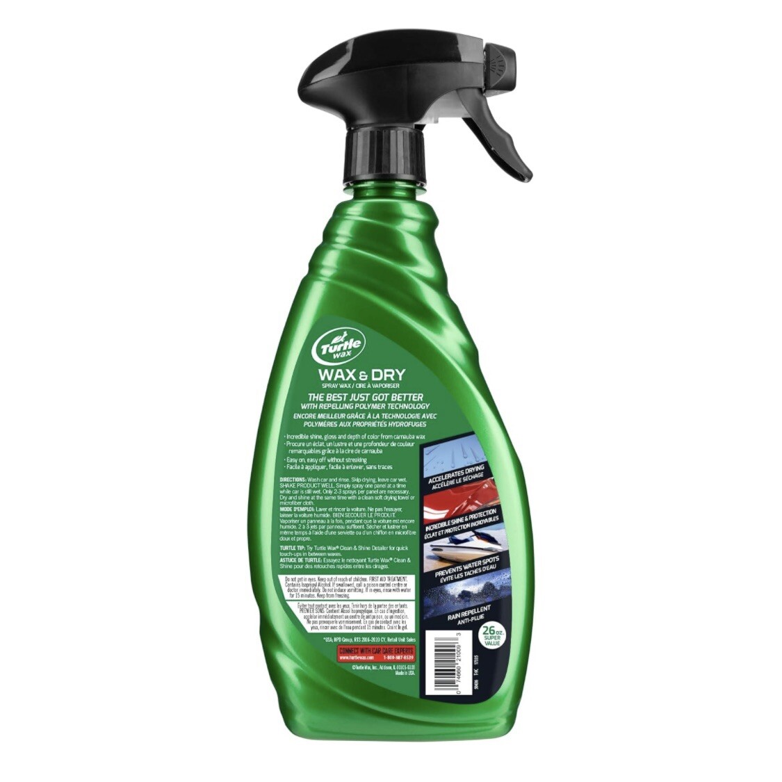 (2-Pk) Turtle Wax WAX & DRY 1-Step CARNAUBA INSTANT SHINE Water Dirt Repel SPRAY