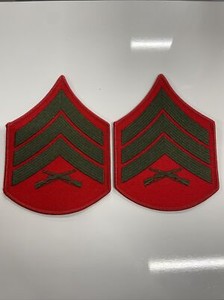 USMC Pair of Green/ Red Sergeant Chevron Patches
