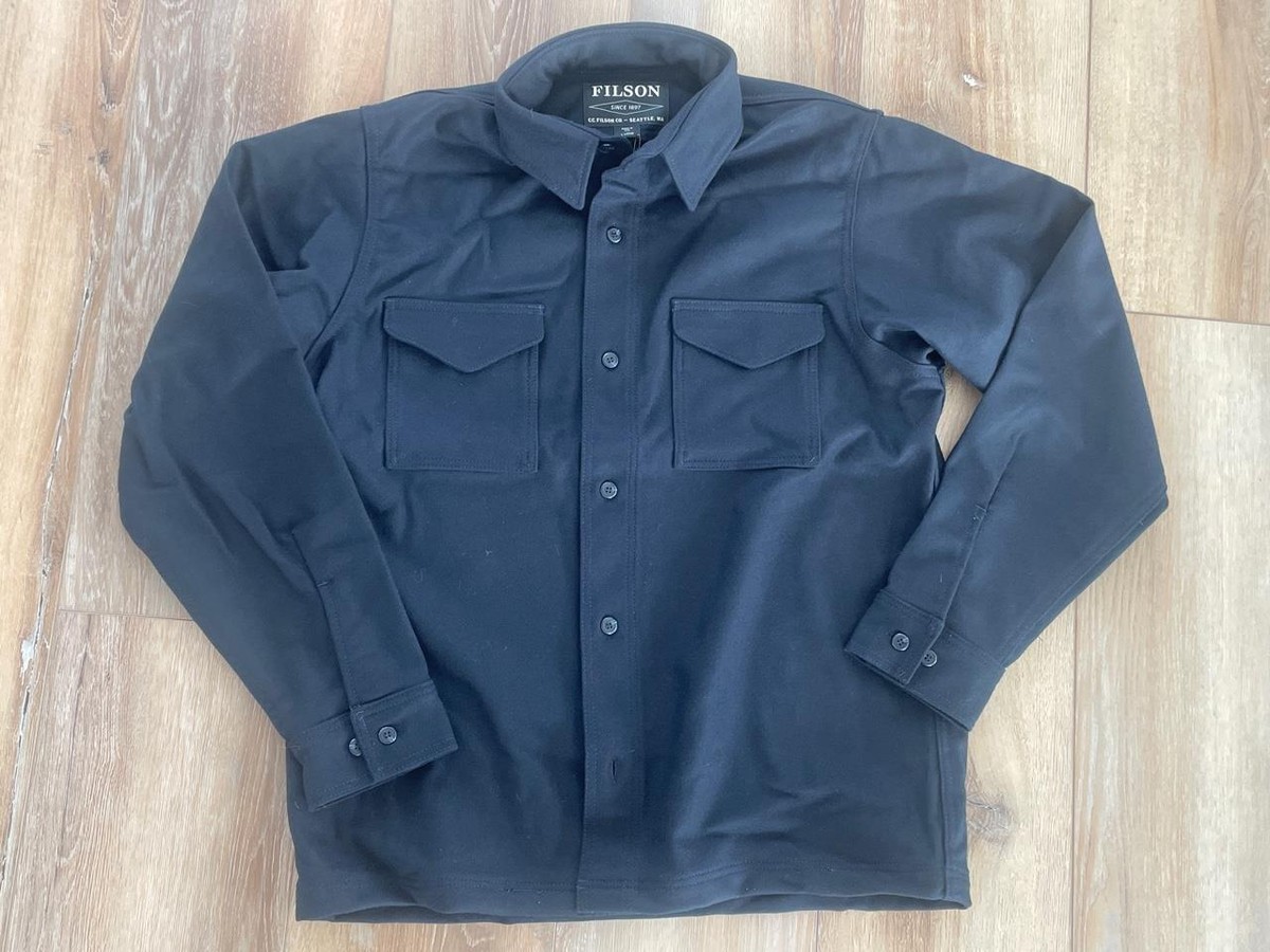 FILSON Wool Jac Shirt Made in USA M-Long Navy Blue Shirt Jacket