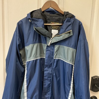 Stearns Dry Wear Jacket Mens XL Navy Blue/Grey Hooded Rain Coat Full Zip  EUC