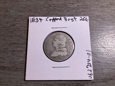 1834 Capped Bust 89% Silver Quarter Type 2 Small Type No Motto 062724 01ttk
