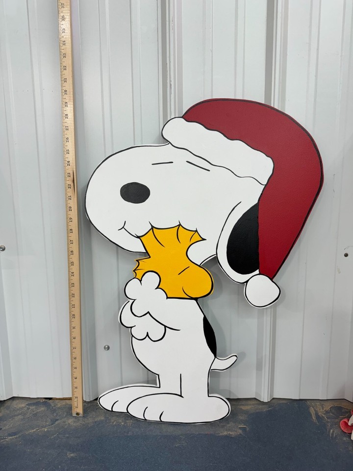 Santa Snoopy Hugging Woodstock - Hand Painted Yard Art - Outdoor or ...