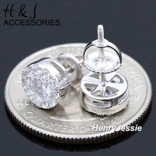 MEN 925 STERLING SILVER 8MM ICY BLING CZ ROUND SCREW BACK STUD EARRING AE143