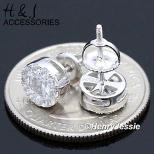 MEN 925 STERLING SILVER 8MM ICY BLING CZ ROUND SCREW BACK STUD EARRING*AE143