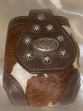 American West Leather Cowhide Flip Phone Case Belt Clip Holder Hand Tooled