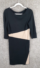 Ann Taylor Sheath Dress Womens 6 Black Tan Colorblock Ponte Knit 3/4 Sleeve Chic