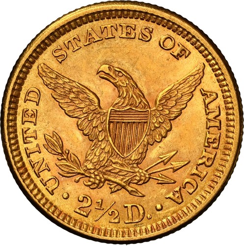 1860 $2 1/2 Gold Liberty $2.5 NGC MS62 Type 2 (New Reverse) - Picture 3 of 5