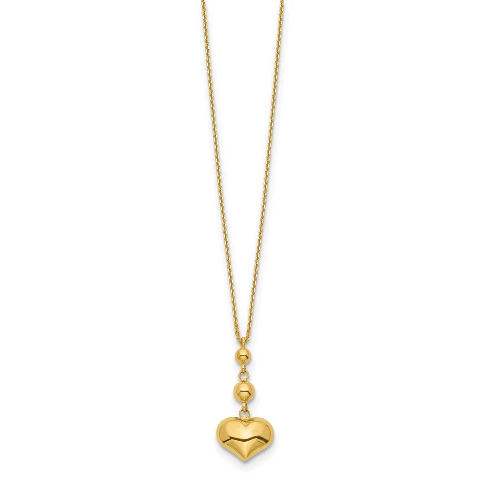 Corazón de oro amarillo de 14K con cuentas con collar de 2 pulgadas EXT 2,19 g para mamá Foto 2 de 4