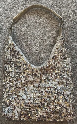 CACHE Hobo Gold Sequin Purse Medium 13"x17" Shoulder Bag Pocketbook - NWOT - 第 1/8 張圖片