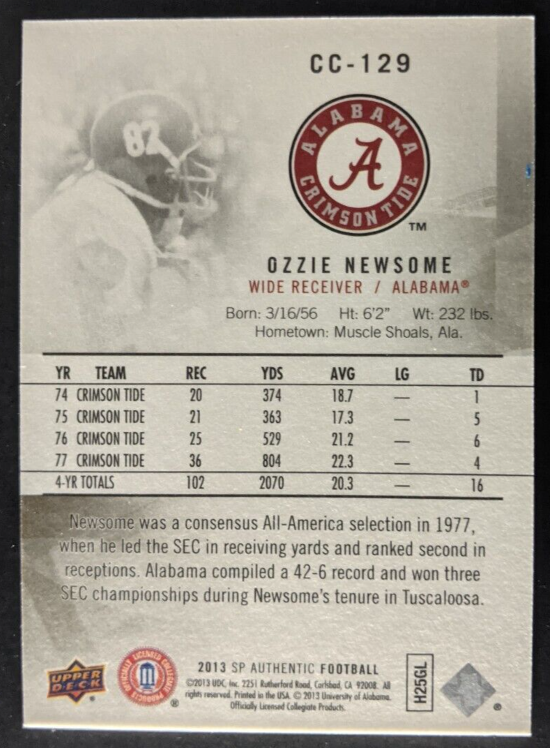 Ozzie Newsome 2013 SP Authentic CANVAS CC-129 Football Card