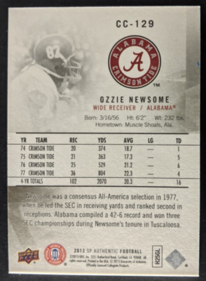 Ozzie Newsome 2013 SP Authentic CANVAS CC-129 Football Card
