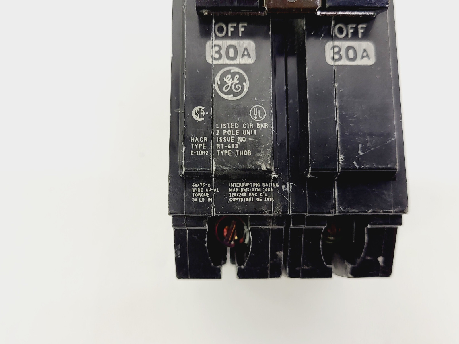 GE Type THQB RT-693 Molded Case Bolt-On Circuit Breaker (30A, 120/240V ...