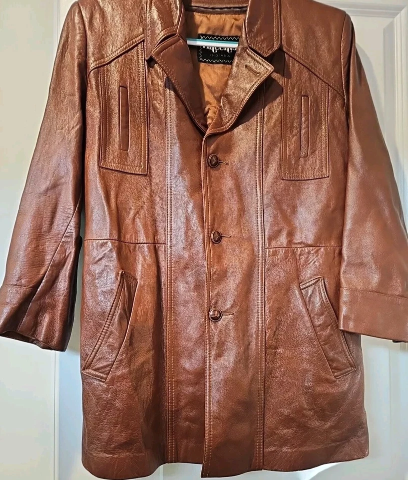 Vintage 70s Vincents Indiana LG  Distressed Brown Leather Button Up Jacket/Coat - Image 4 of 4