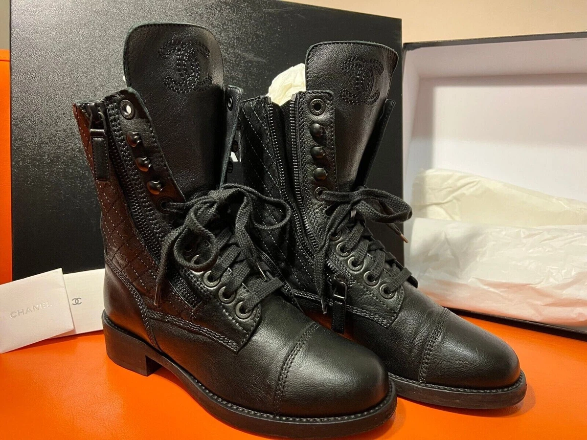 Chanel. Calfskin lace up Boots- women. Size Uk 5.