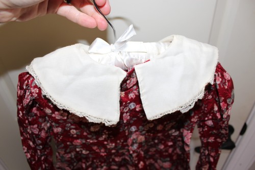 Vintage Polly Flinders Smock Dress Size 6 Red Long Sleeve Floral Flowers Holiday - Picture 7 of 8