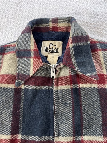 Woolrich Mens Wool Fleece Lined Jacket Tan Red Blue Plaid Size Large Vintage - Picture 12 of 13
