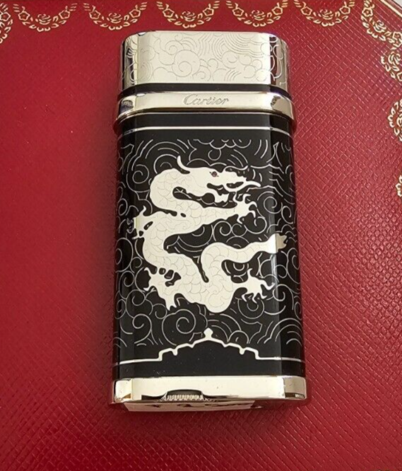 CARTIER LIGNE LINE 2 LIGHTER PALLADUM BLACK LACQUER DRAGON LIMITED