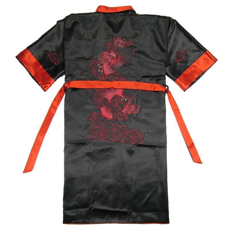 Men's double-sided satin robe embroidered dragon kimono bathrobe ...