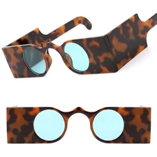 Retro Futuristic Bold Geometric Design Mens Womens Round Blue Lens Sunglasses