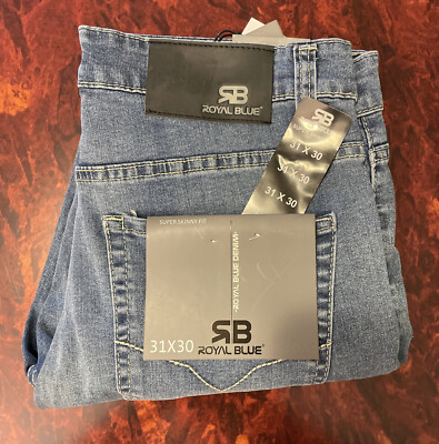 Royal Blue Men's Super Skinny Tapered Stretch Jeans 31x30 Lt