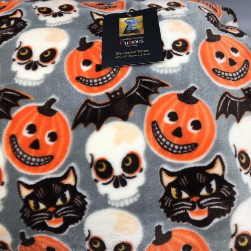 Cynthia Rowley Halloween Throw Blanket Micro Fleece Skull Cat Pumpkin