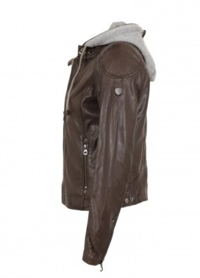 Gipsy Damen Lederjacke Kapuze Lammnappa dunkelbraun *B-Ware