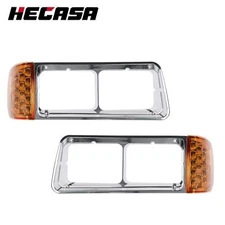 Fit For Freightliner FLD120 Headlight Bezel W/ LED Turn Signal Light LH&RH