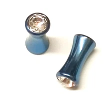 PAIR-Clear Gem Blue Titanium IP Solid Double Flare Ear Plugs 04mm/6 Gauge 