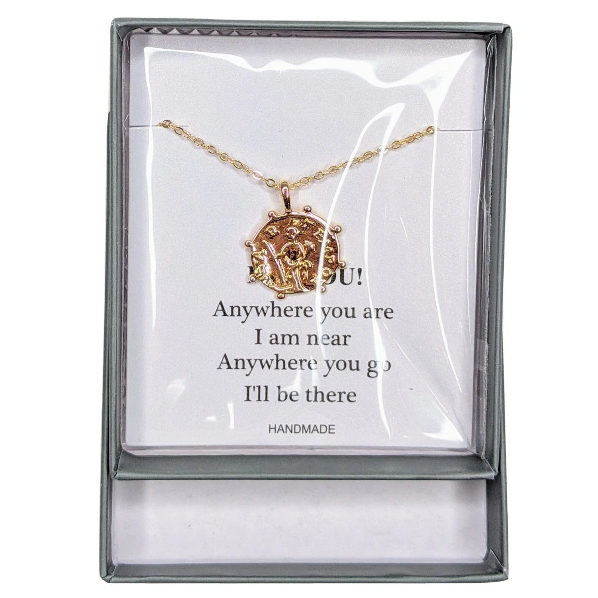 Vacrona Gold Coin Pendant Necklace 18K Gold Filled Jewelry Handmade I Love You