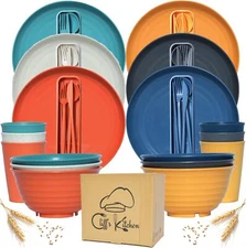 48 Pcs Wheat Straw Dinnerware Sets for 6- Unbreakable Multicolor B 