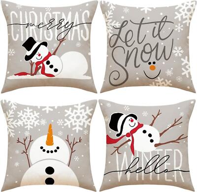 Weihnachtskissen 4er Set 40x40 cm Kissenbezug Weihnachtsdeko Grau