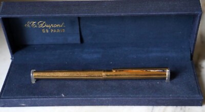 Stylo Plume S.T. Dupont Godrons - Capuchon Lisse En Vermeil 925 - Plume En Or Massif 18 Carats - Occasion Prestige