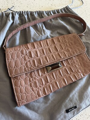 Miu Miu Crocodile Embossed Small Shoulder Bag Handbag Purse in