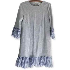 Eliza J Gray Dress With Blue And White Stripe Ruffles Sz 0P