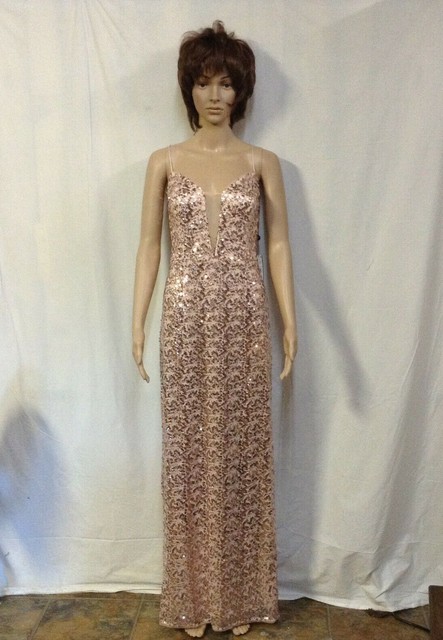 adrianna papell rose gold sequin dress