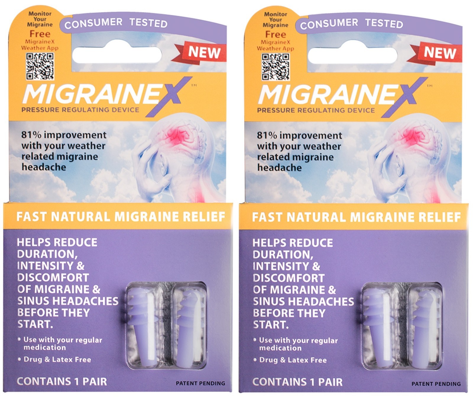 2 Pack MigraineX Ear Plugs Clinically Tested Migraine Relief 1