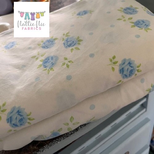 Vintage Twin Sheet set in a blue rose floral with dots, Cannon Monticello