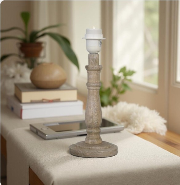 6LMP008 Lampenfuß Stehlampe 12X 31Cm Grau Braun Vintage Holz Rund Clayre & Eef-image