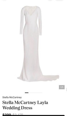 Stella McCartney Layla White Long Sleeve V-Neck Train Wedding Dress