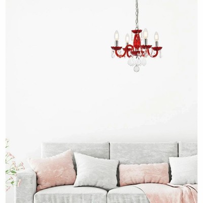 Pendant Chandelier Red and Chrome 4 Light Fixture Bedroom Living Dining Room 15''